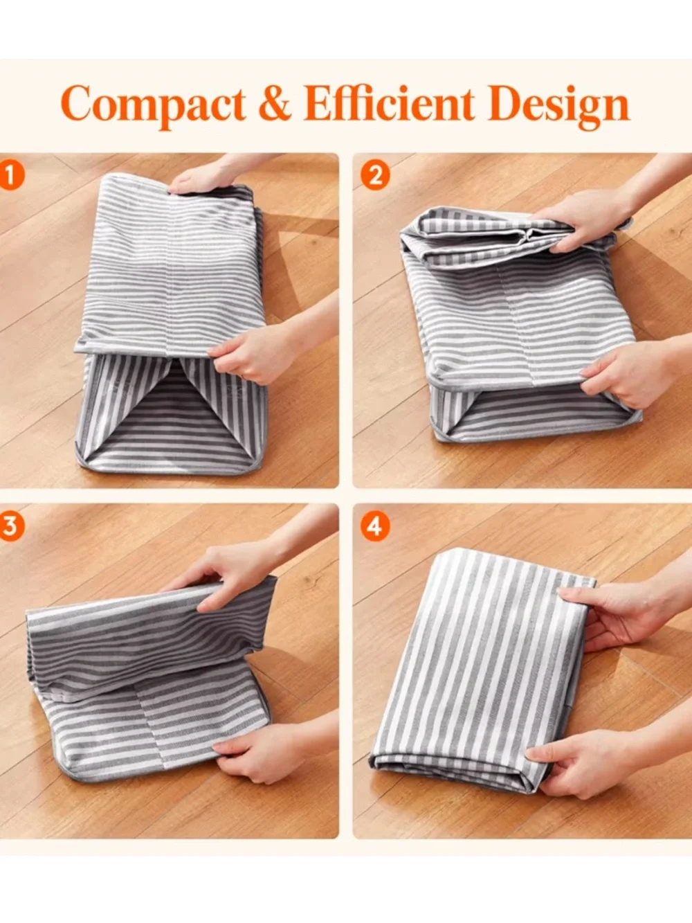 Striped Gray Fabric Laundry Hamper with Handles